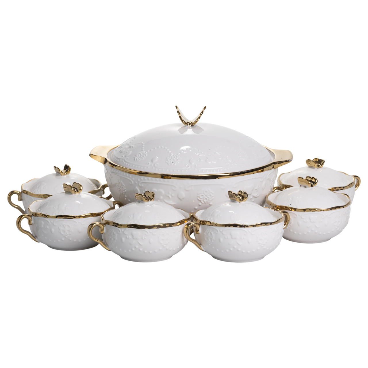 Сервиз суповой фарфоровый Amphora на 6 персон супница 3 л с 6 бульонницами 300 мл 7 предметов Белый/Золотой (SPW-16) - фото 9 Сервиз суповой фарфоровый Amphora на 6 персон супница 3 л с 6 бульонницами 300 мл 7 предметов Белый/Золотой (SPW-16) - фото 9