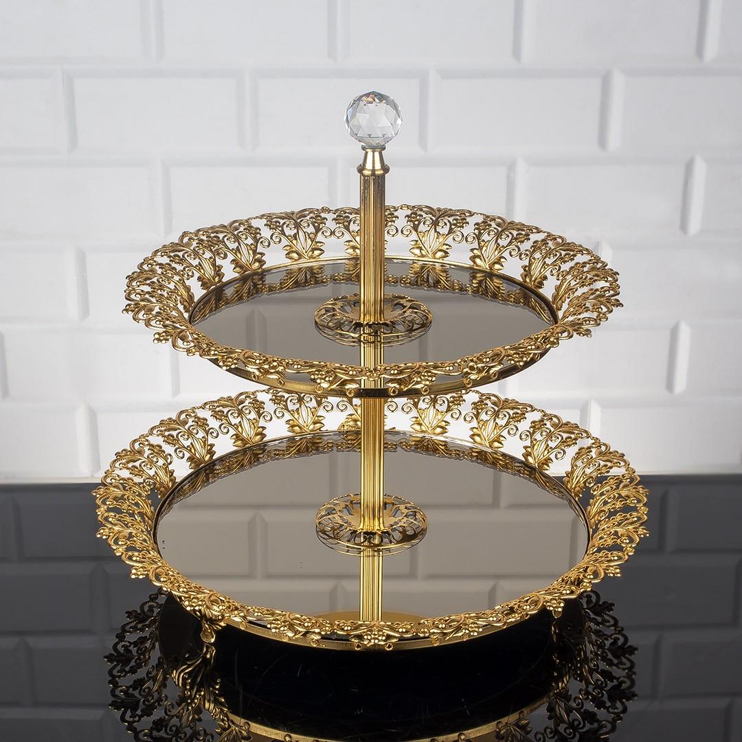 Блюдо двоярусне Zeyve Roza 30х27 см Золотистий (608A)