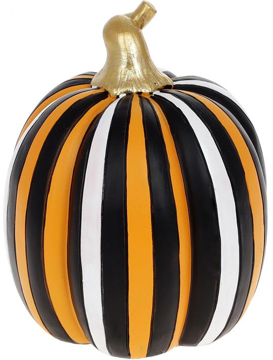 Декоративная фигура Тыква 15х15х19 см полистоун Черно-оранжевая полоска (BD-SG37-897)