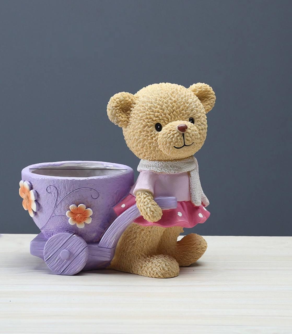 Кашпо для цветов Мишка с тележкой 20х19,3 см (15857)