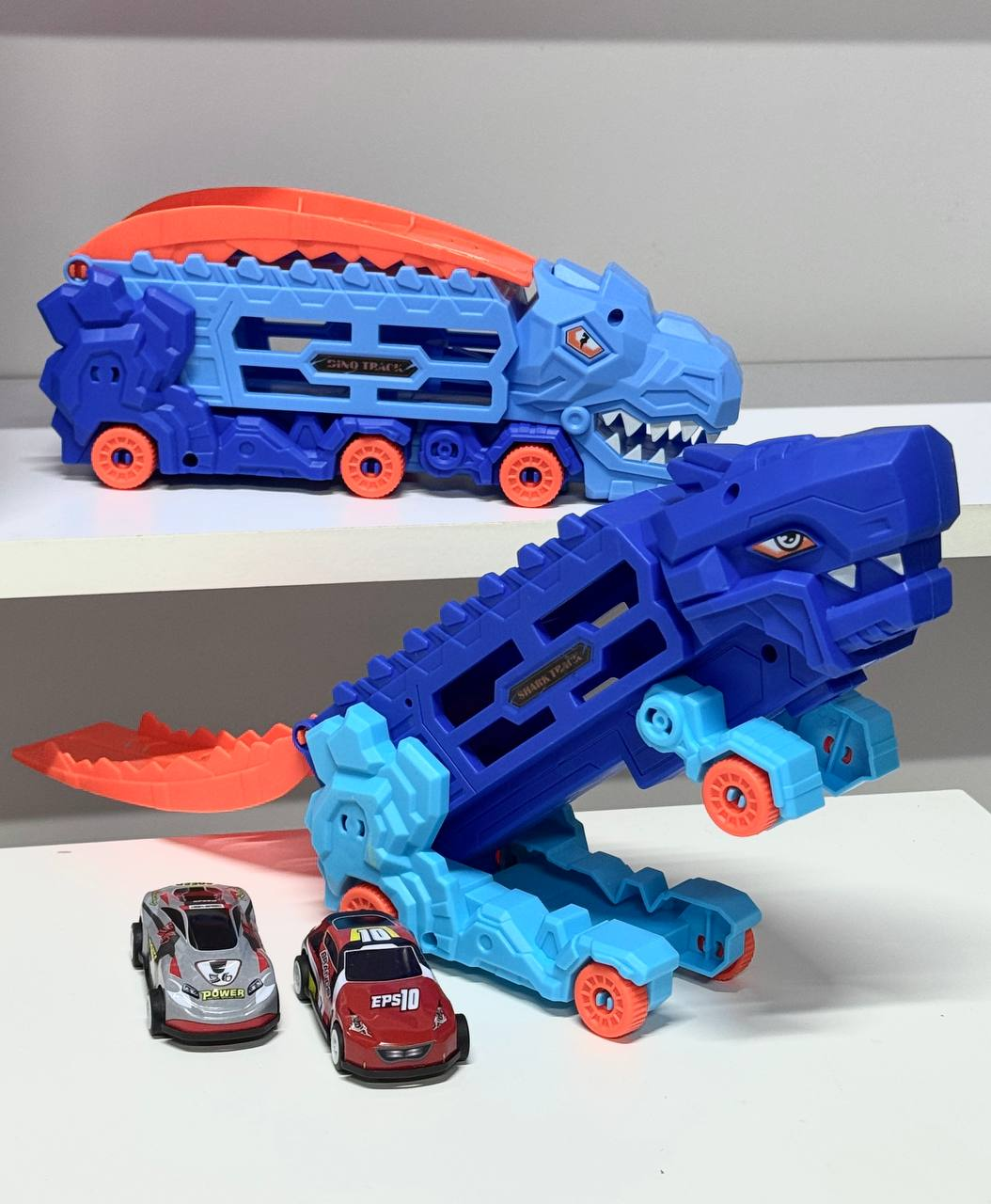 Трейлер-трансформер з механічним запуском машинок Dino Y2155A та 2 інерційні машинки (2761159533) - фото 7