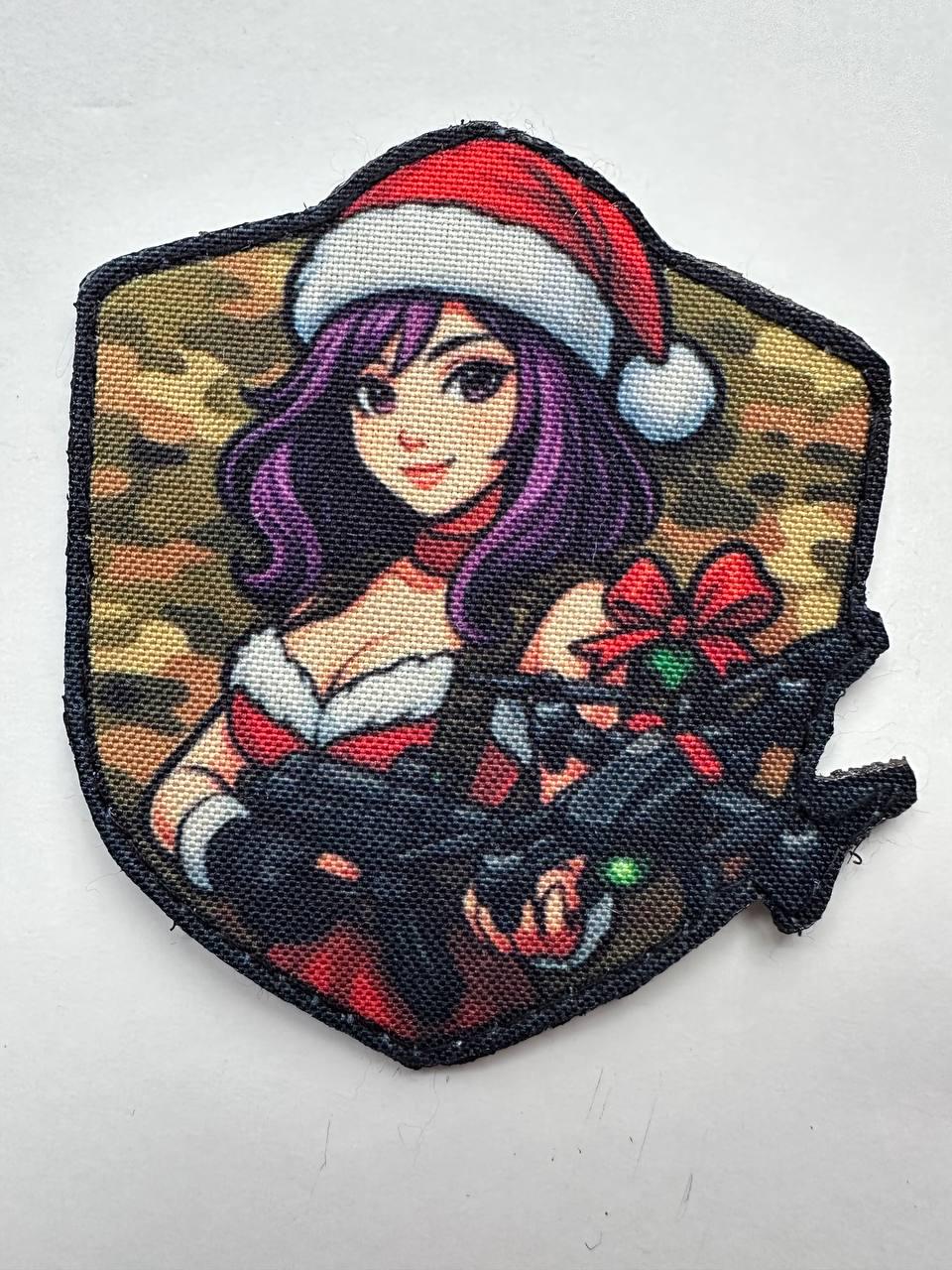 Шеврон Девушка Новогодняя с дроном фигурный на липучке Мультикам (GIRL_SNT3)