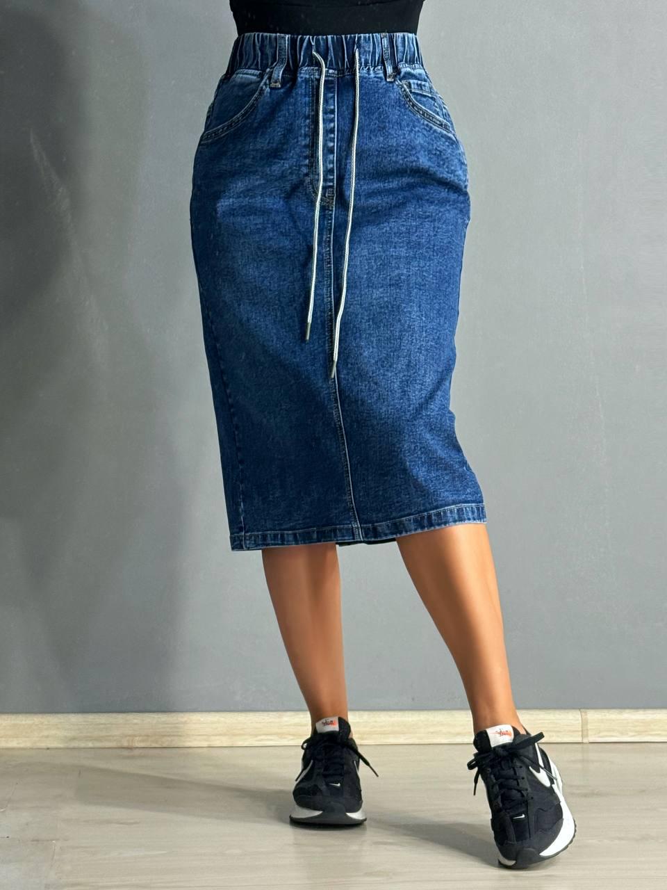 Спідниця жіноча джинсова ZJY 7031 стрейчева з розрізом на резинці р. З4 92 см 110 см Синій - фото 5 Спідниця жіноча джинсова ZJY 7031 стрейчева з розрізом на резинці р. З4 92 см 110 см Синій - фото 5