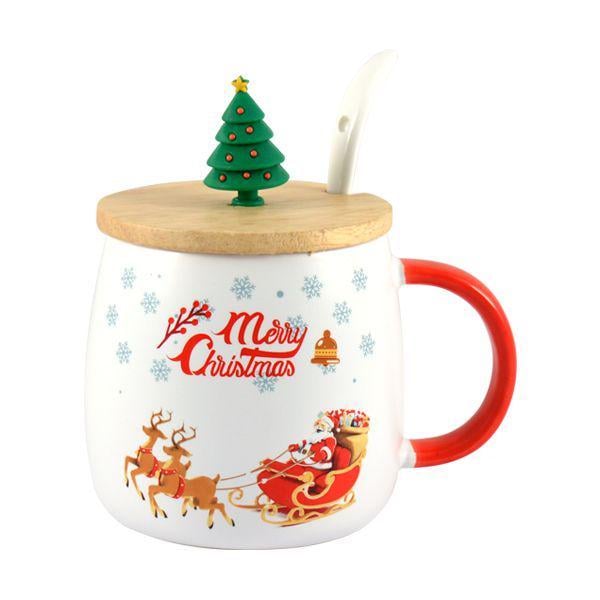 Чашка Новогодняя елка с крышкой и ложкой 450 мл (7465-1)