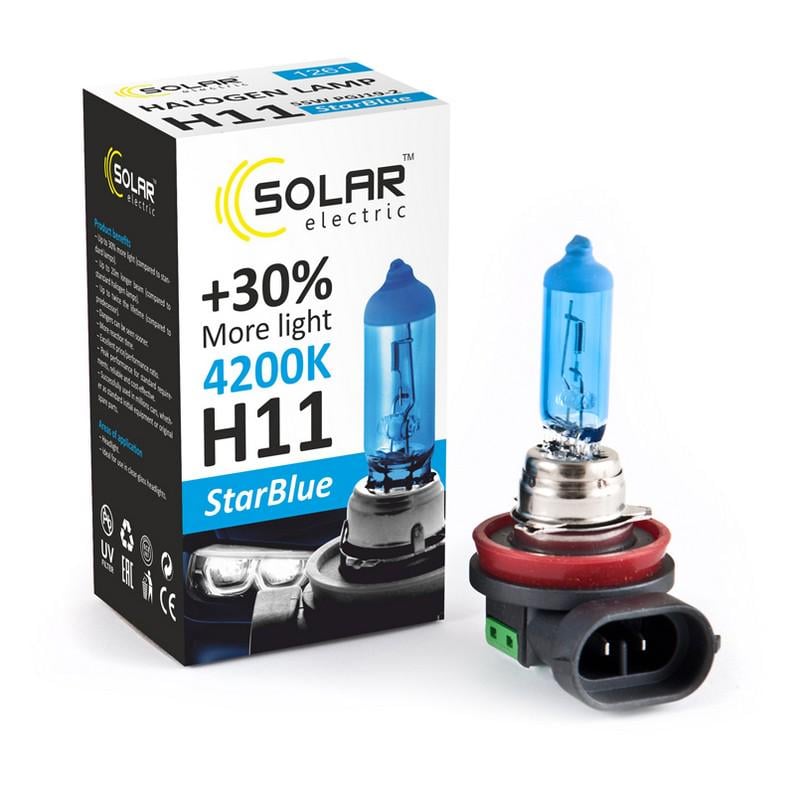 Лампа галогенная Solar H11 12V 55W PGJ19-2 StarBlue 4200 K (1281 H)