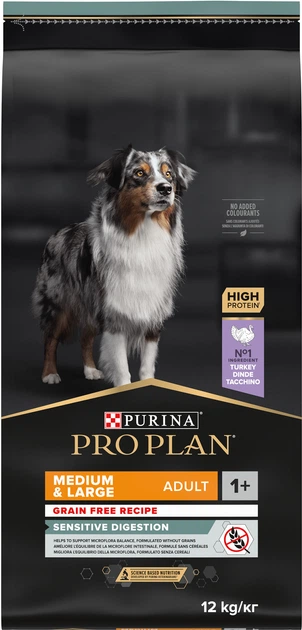 Корм сухий беззерновий для собак середніх та великих порід з чутливим травленням Pro Plan Medium/Large Sensitive з індичкою на вагу 14 кг (31997)