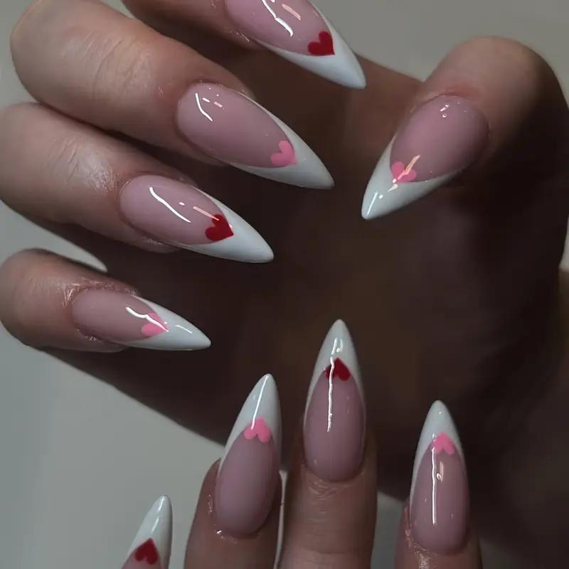 Накладні нігті Френч кольорові серця з клейовими пластинами 24 шт. Білий з рожевим (2689612582) - фото 2 Накладні нігті Френч кольорові серця з клейовими пластинами 24 шт. Білий з рожевим (2689612582) - фото 2