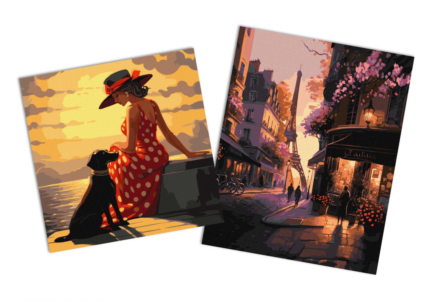 Набор картин по номерам Идейка 2в1 Французские улочки 40x50 см KHO2198 и Утренняя прогулка 40x40 см KHO2540 (CKHO9840)