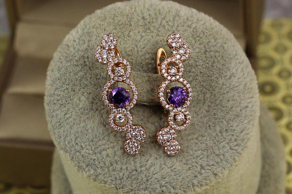 Серьги Xuping Jewelry Пузыри с фиолетовым камнем 3 см Золотистый (2182621095)