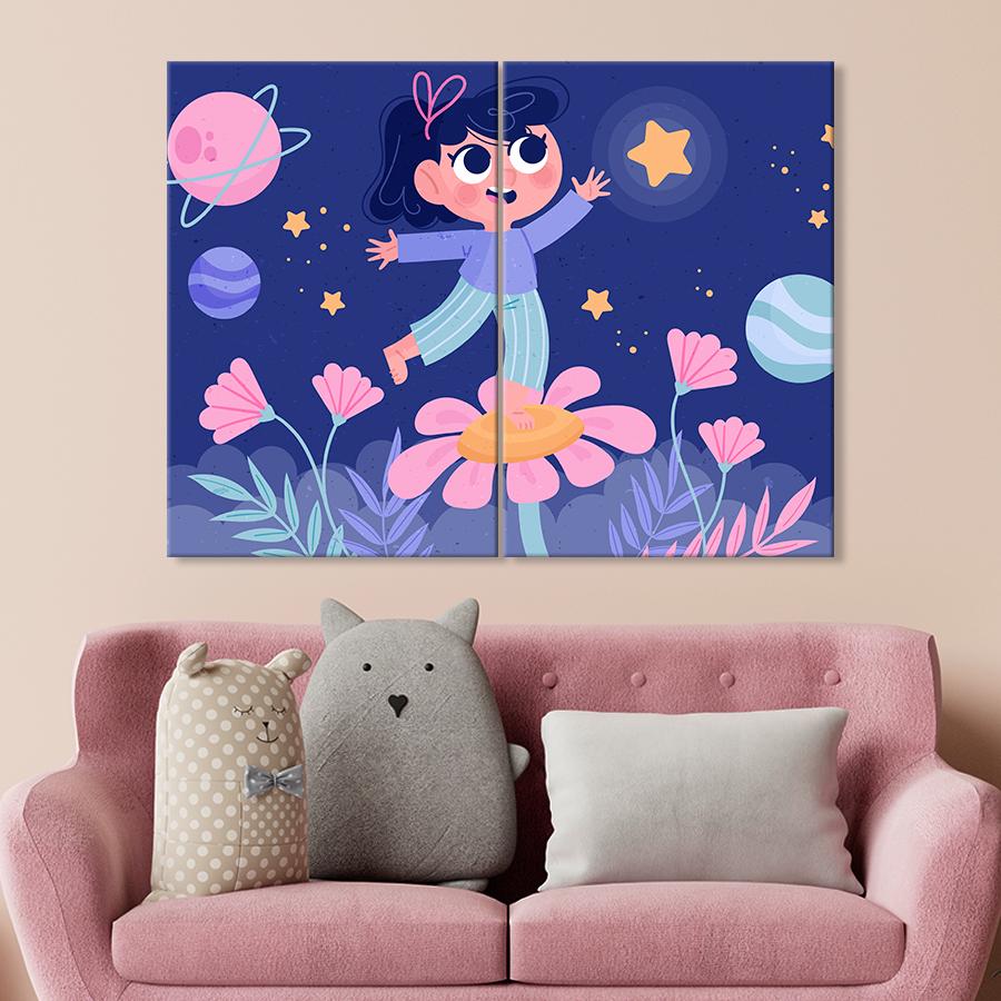 Картина в детскую комнату Девочка и космос 165x122 см (A1465-2)
