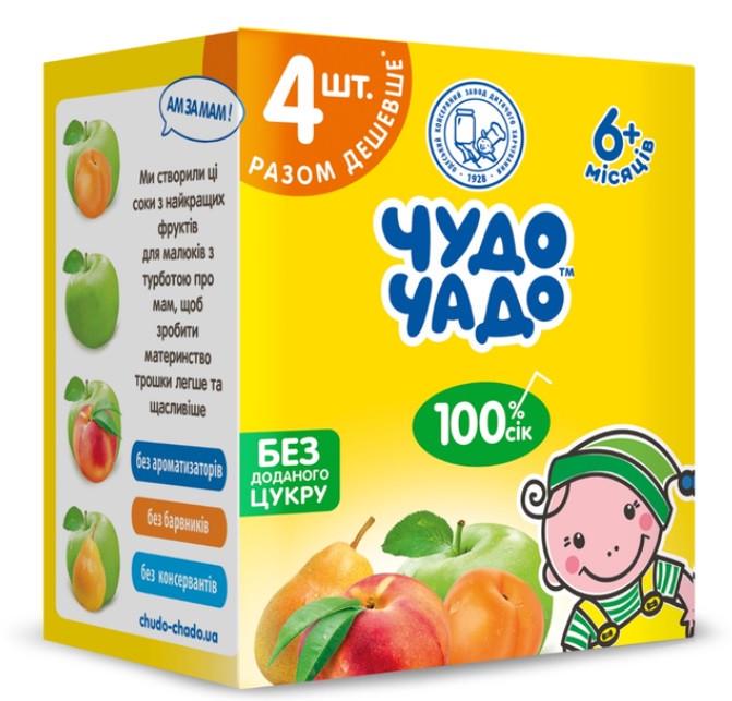 Набір соків Чудо-Чадо Яблуко/Яблуко-абрикос/Яблуко-груша/Яблуко-персик 200 мл 4 шт. (2482544635)
