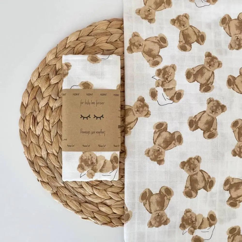 Пеленка для младенцев Мишки муслин 80х100 см Коричневый (1473)