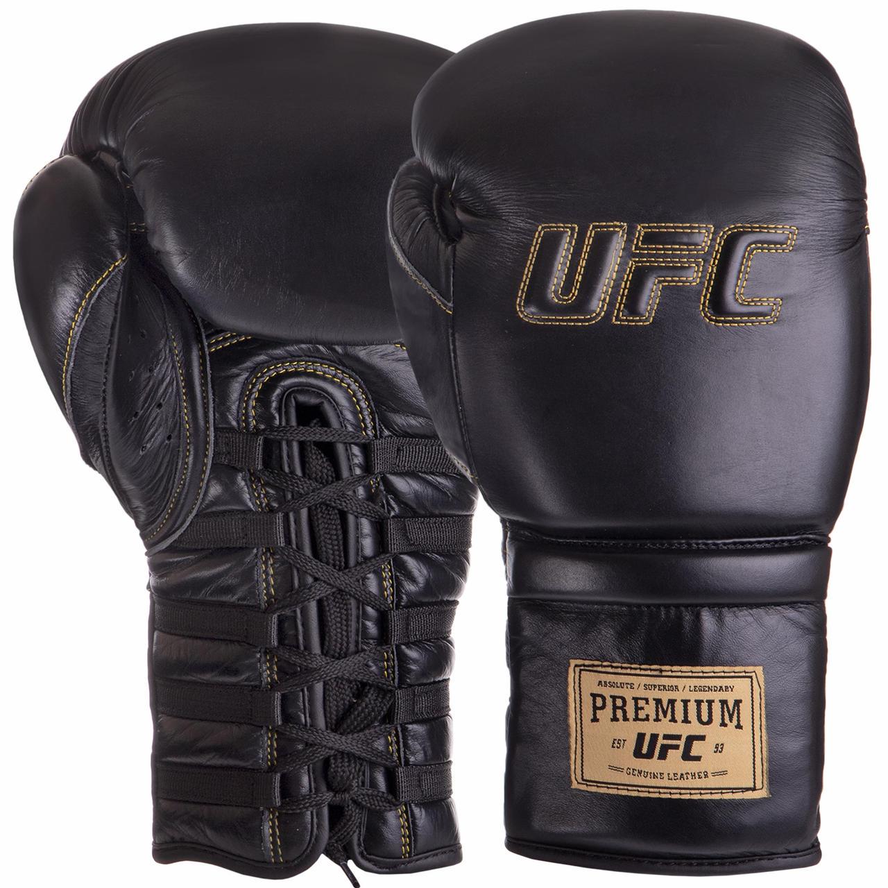 Боксерские перчатки UFC PRO Prem Lace Up кожаные 18 oz Черный (UHK-75047)