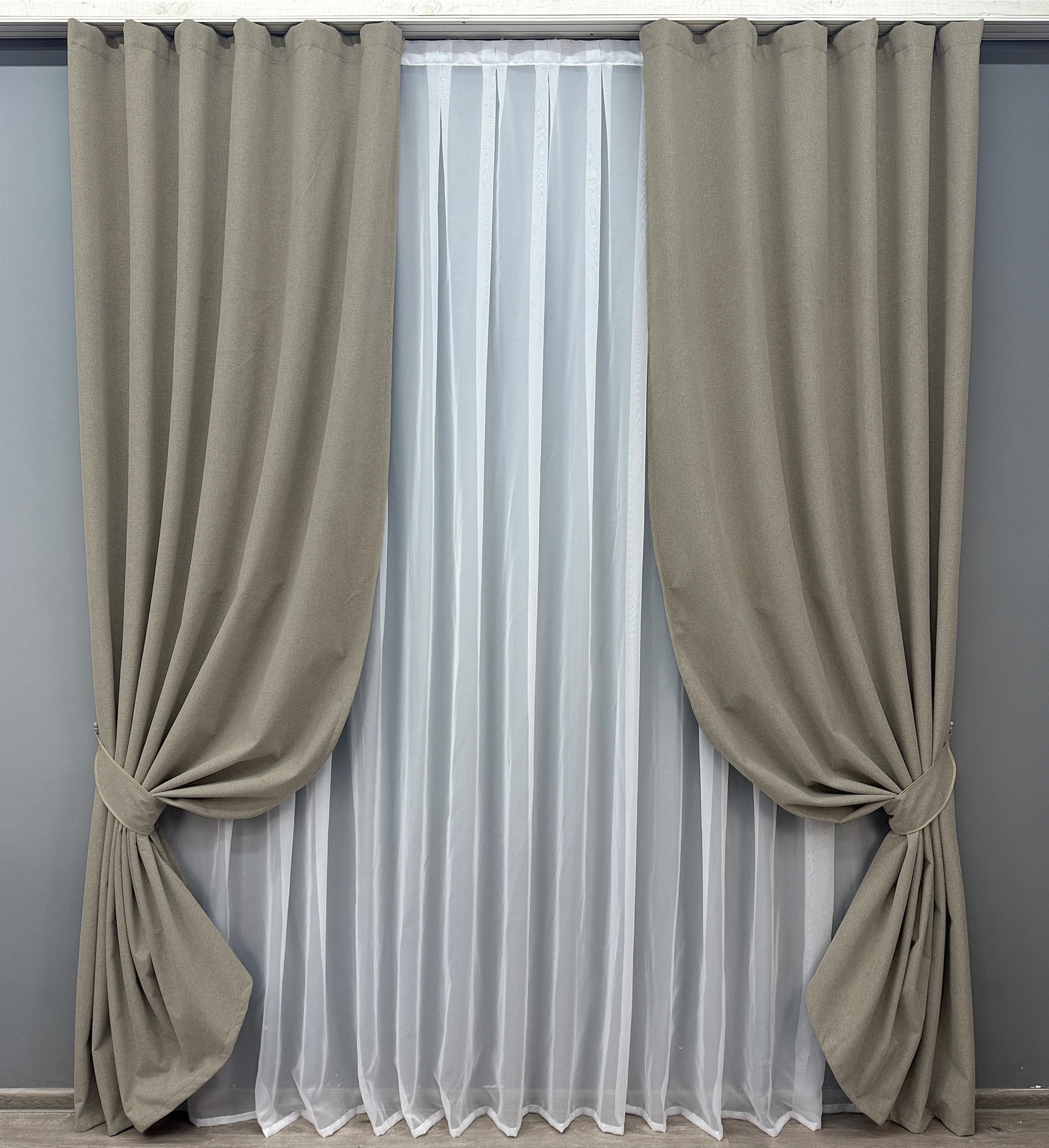 Комплект штор VR-Textil Мешковина № 1719ш лен-блэкаут 150х270см 2 шт. Серо-бежевый (33-0630)