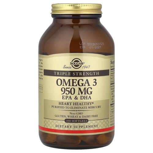 Омега-3 Solgar Triple Strength Omega-3 950 мг EPA&DHA 100 жидких капс. (SOL-02058)