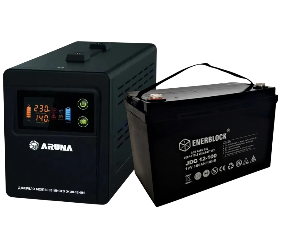 Источник бесперебойного питания Aruna UPS 1000 TOR/аккумулятор AGM-GEL HYBRID Enerblock JDG 12-100 12 В 100 Ач Источник бесперебойного питания Aruna UPS 1000 TOR/аккумулятор AGM-GEL HYBRID Enerblock JDG 12-100 12 В 100 Ач