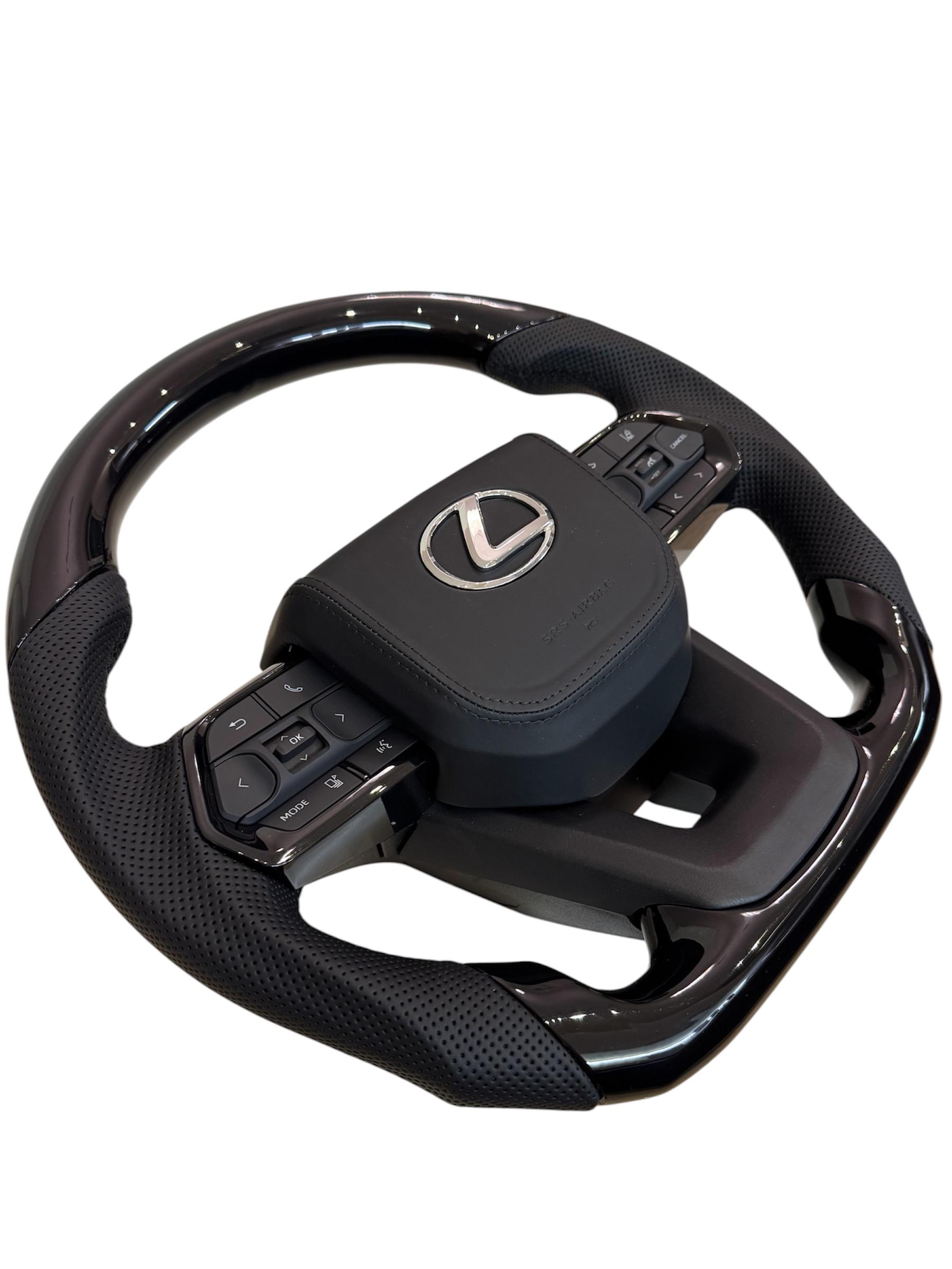 Руль для Lexus LX570/GX460 рояльный лак со скошенным низом gодушка из кожи Хром (29464006) - фото 4 Руль для Lexus LX570/GX460 рояльный лак со скошенным низом gодушка из кожи Хром (29464006) - фото 4