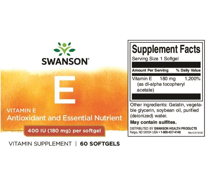 Витамин E Swanson Vitamin E 400IU 60 Softgels - фото 2