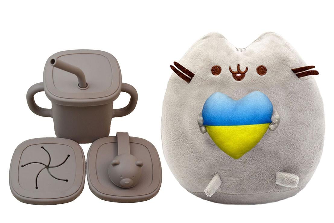 Игрушка мягкая Pusheen cat S&T с сердцем и непроливайка Мишка Какао (n-10566)