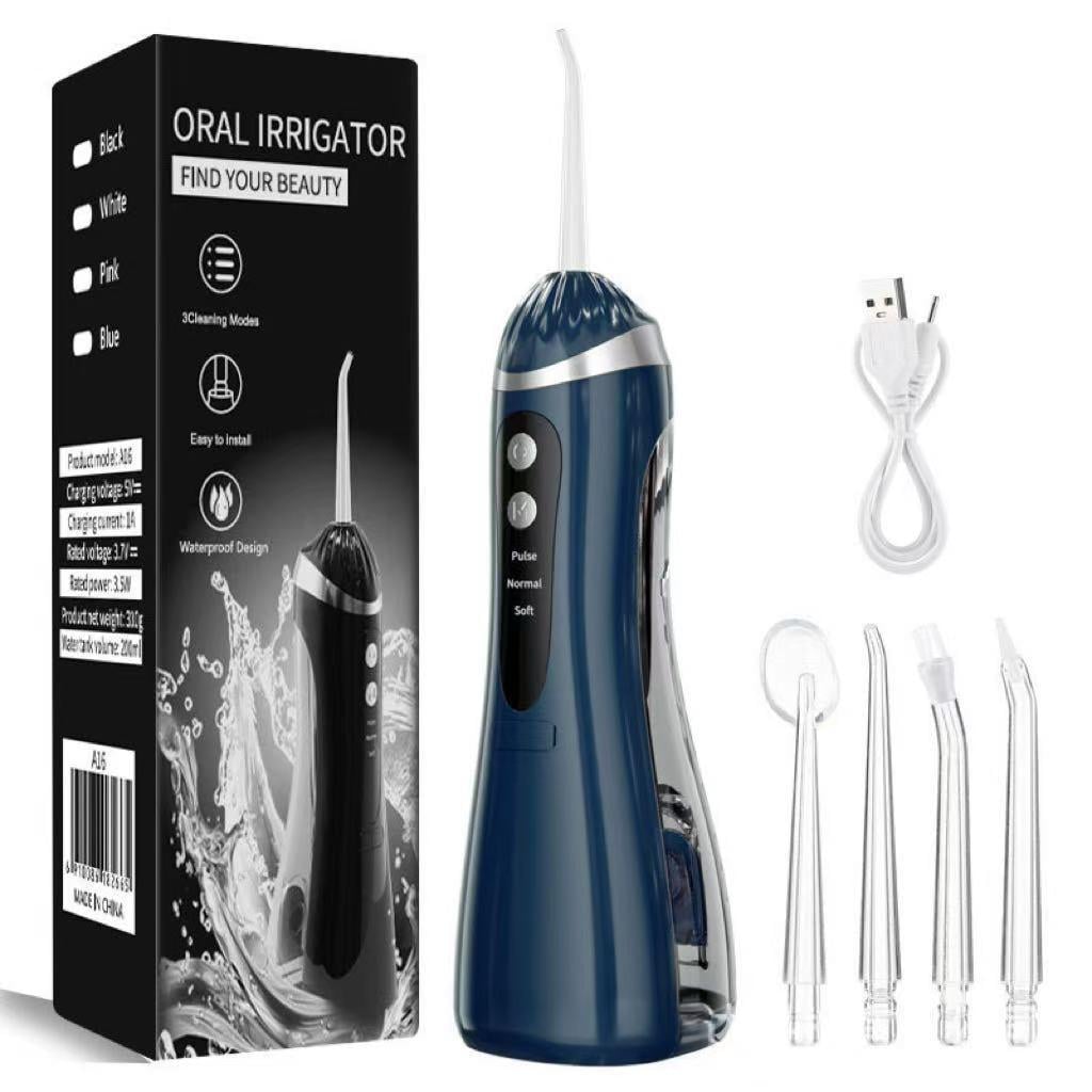 Ирригатор для зубов беспроводной Dental Oral Irrigator USB 300 мл 4 насадки 3 режима работы Синий (35047839)