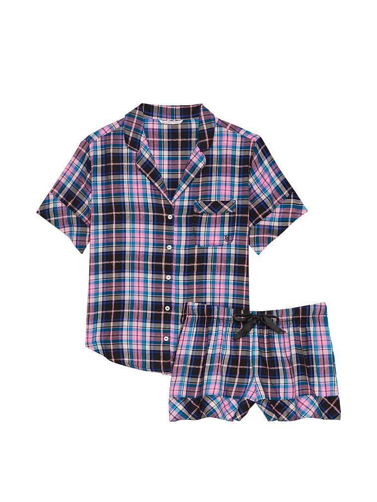 Пижама женская шорты/рубашка Victoria's Secret Flannel Short Pajama Set M Синий (2095082217) - фото 3