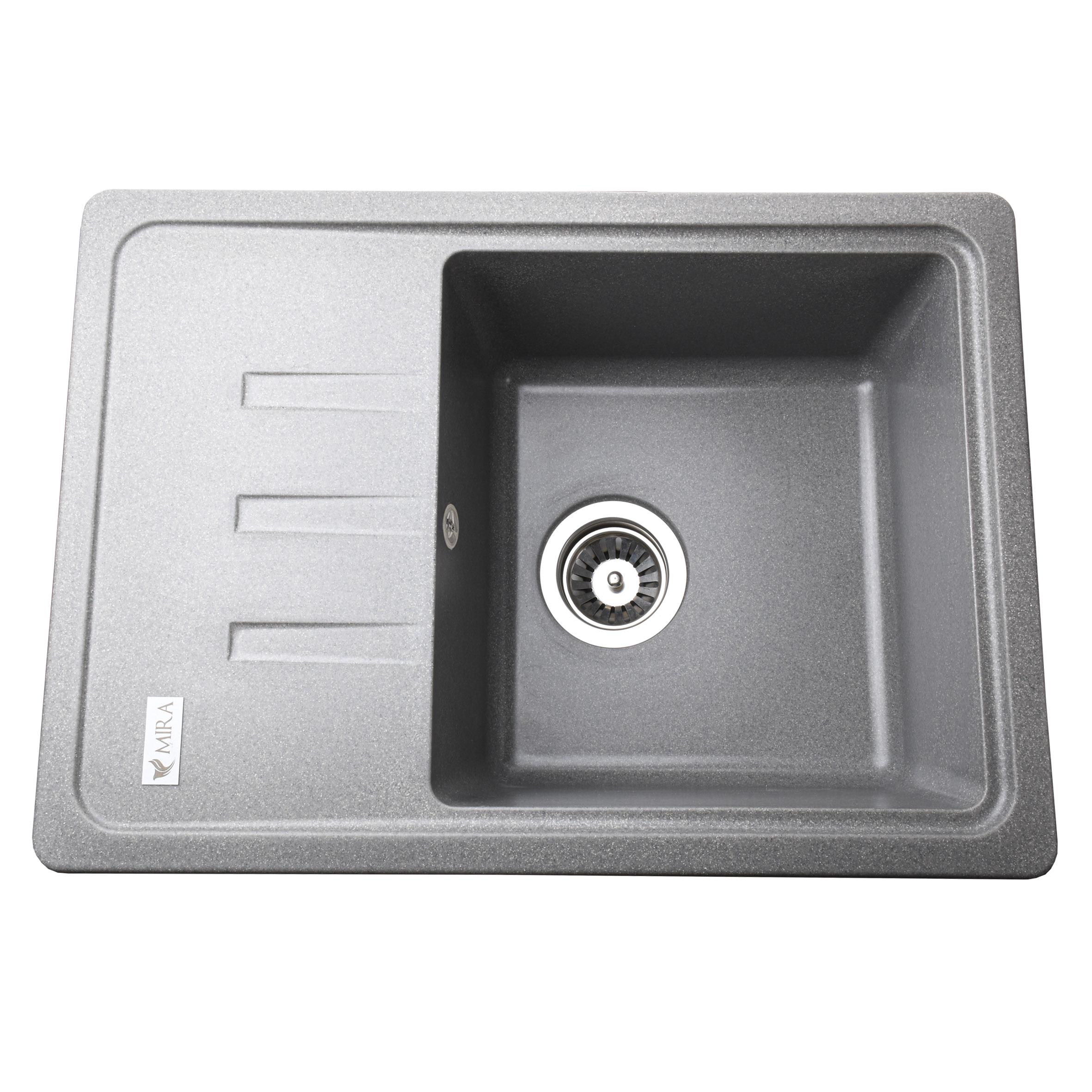 Мойка кухонная Mira 000028977 гранитная прямоугольная 620x435 мм Серый (25970664)