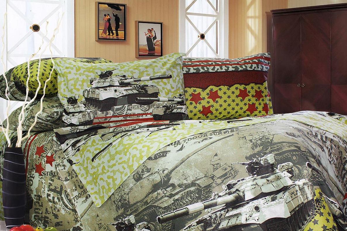 Комплект постельного белья двуспальный Еней-плюс Т0465 Зеленый/Коричневый