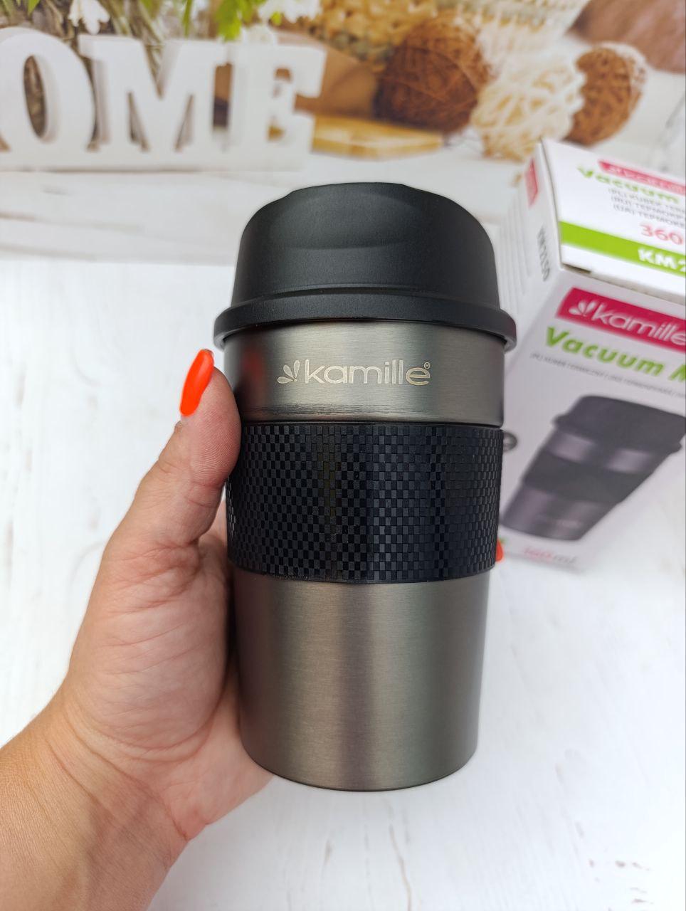 Термокружка Kamille KM-2150 нержавеющая сталь с TPR вставкой 360 мл Графитовая (KM-2150) - фото 2 Термокружка Kamille KM-2150 нержавеющая сталь с TPR вставкой 360 мл Графитовая (KM-2150) - фото 2