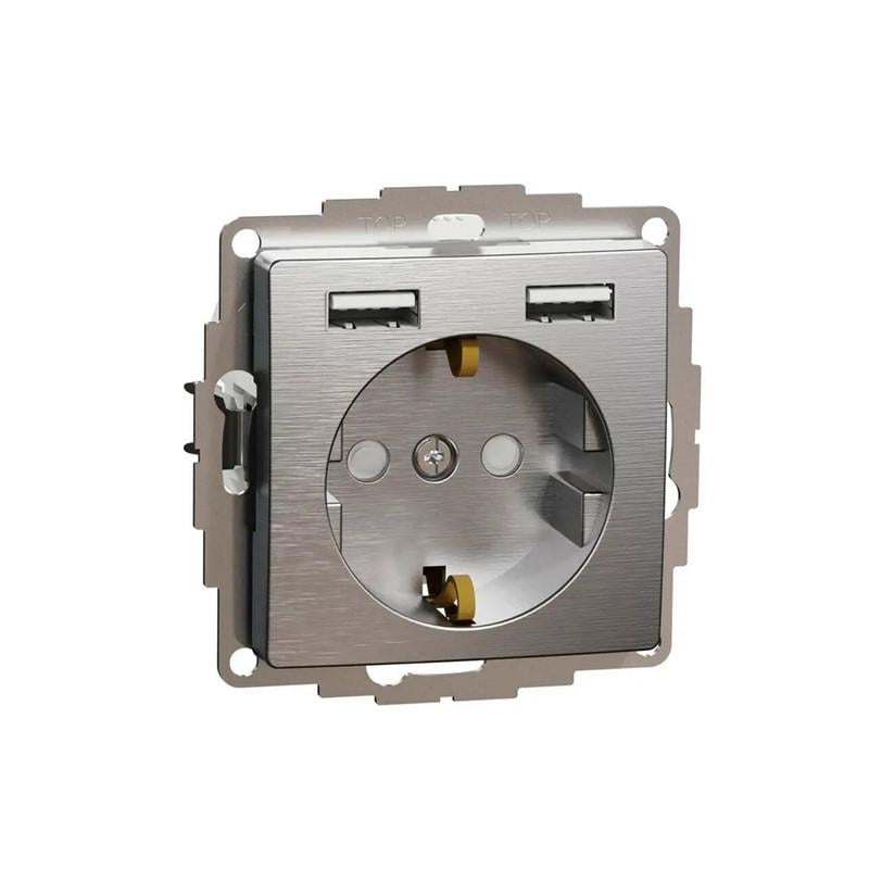 Розетка Schneider Electric PC Sedna Design&Element с заземлением 2USB тип А Алюминий (SDD170052)