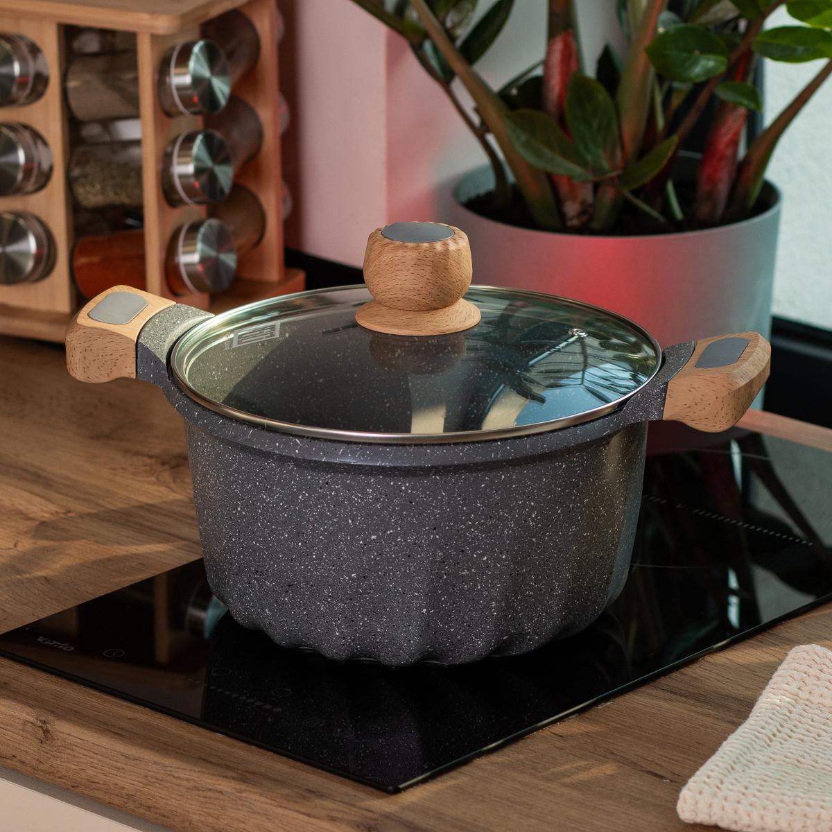 Кастрюля алюминиевая MGC во французском стиле со стеклянной крышкой 5 л Серый - фото 2 Кастрюля алюминиевая MGC во французском стиле со стеклянной крышкой 5 л Серый - фото 2