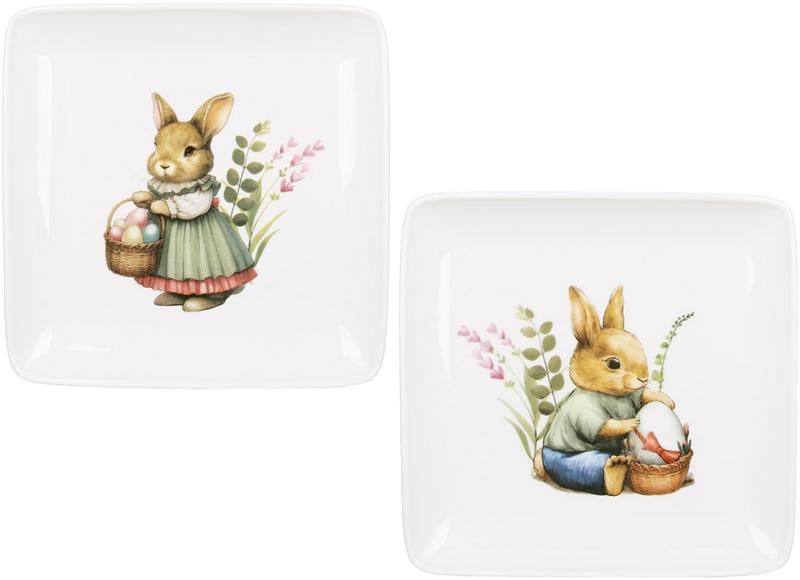 Набор фарфоровых тарелок Floral Green Пасхальный Кролик 6 шт. 15х15 см