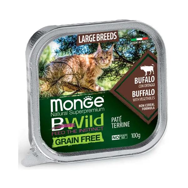 Корм для кошек Monge Cat Wet Bwild Grain Free паштет из буйвола для кошек больших пород с 2-х месяцев 0,1 кг (27259925)