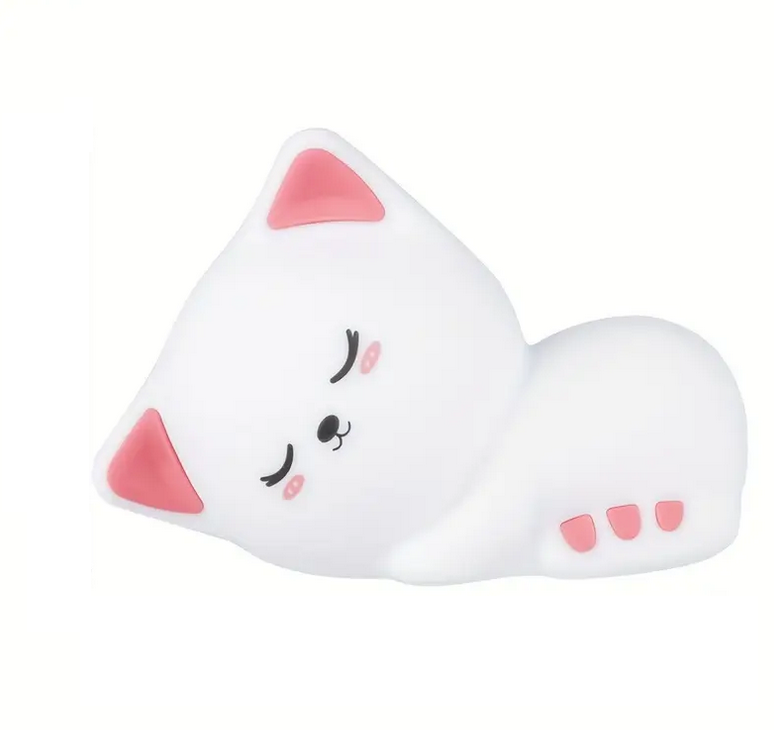 Нічник силіконовий RGB акумуляторний сплячий котик Білий (GR-978)