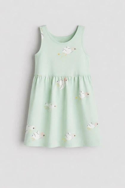 Платье H&M 1281576 Птички 134-140 см Зеленый