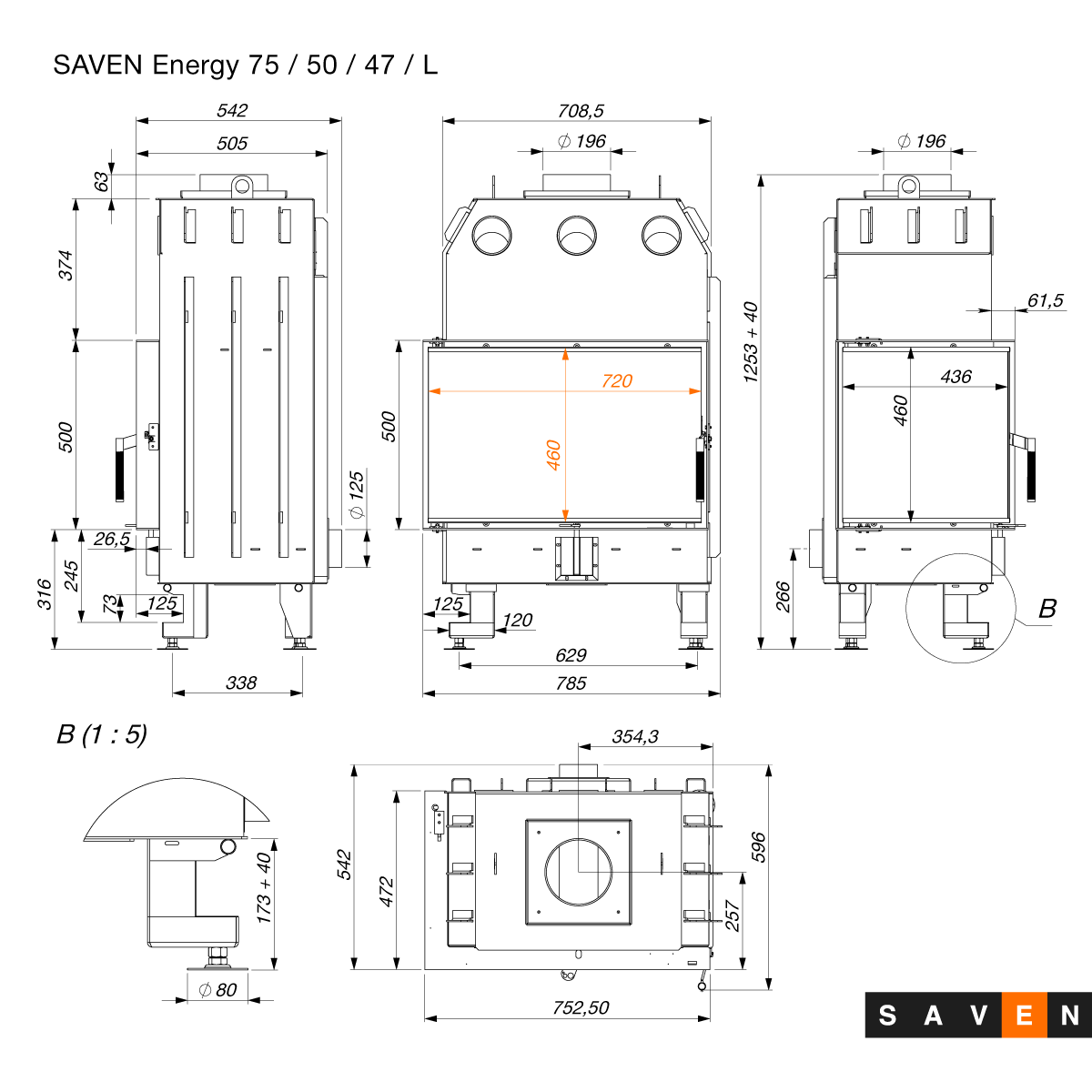 Каминная топка угловая SAVEN Energy ECO L 15,1 kW 75х50х47 (9160624) - фото 3