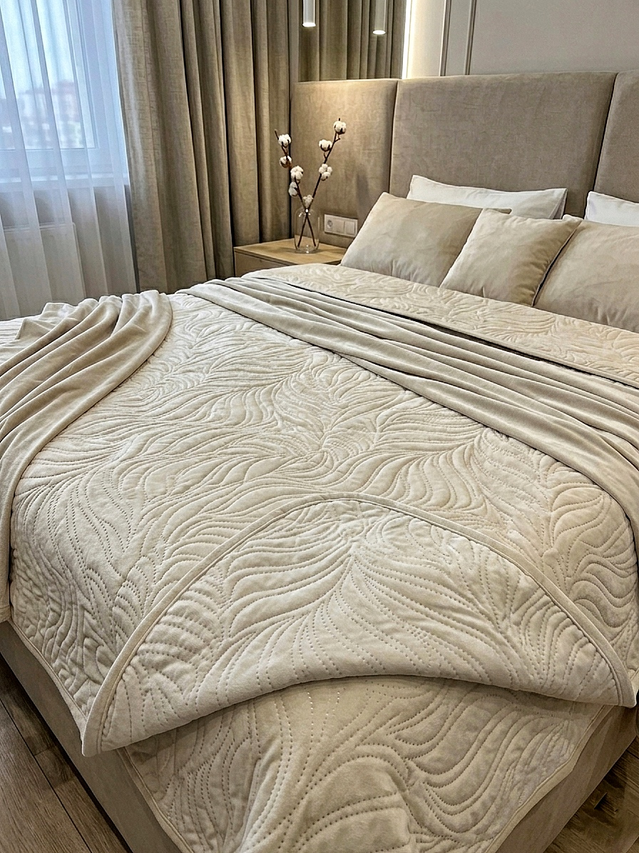 Покривало стьобане Velvet 220х240 см Молочний