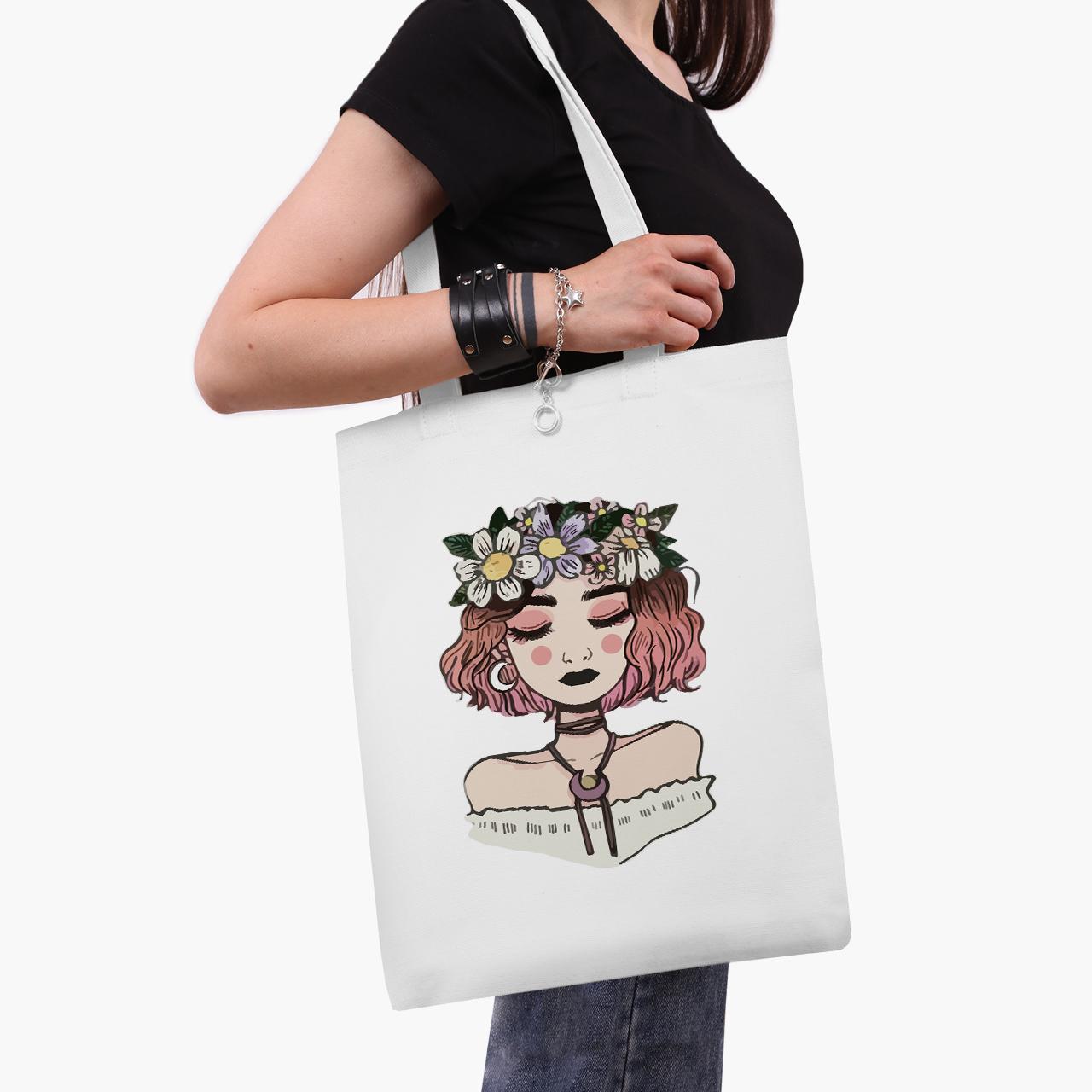 Эко сумка шоппер Girl with flowers 41x35 см Белый (9227-2841-WT1)