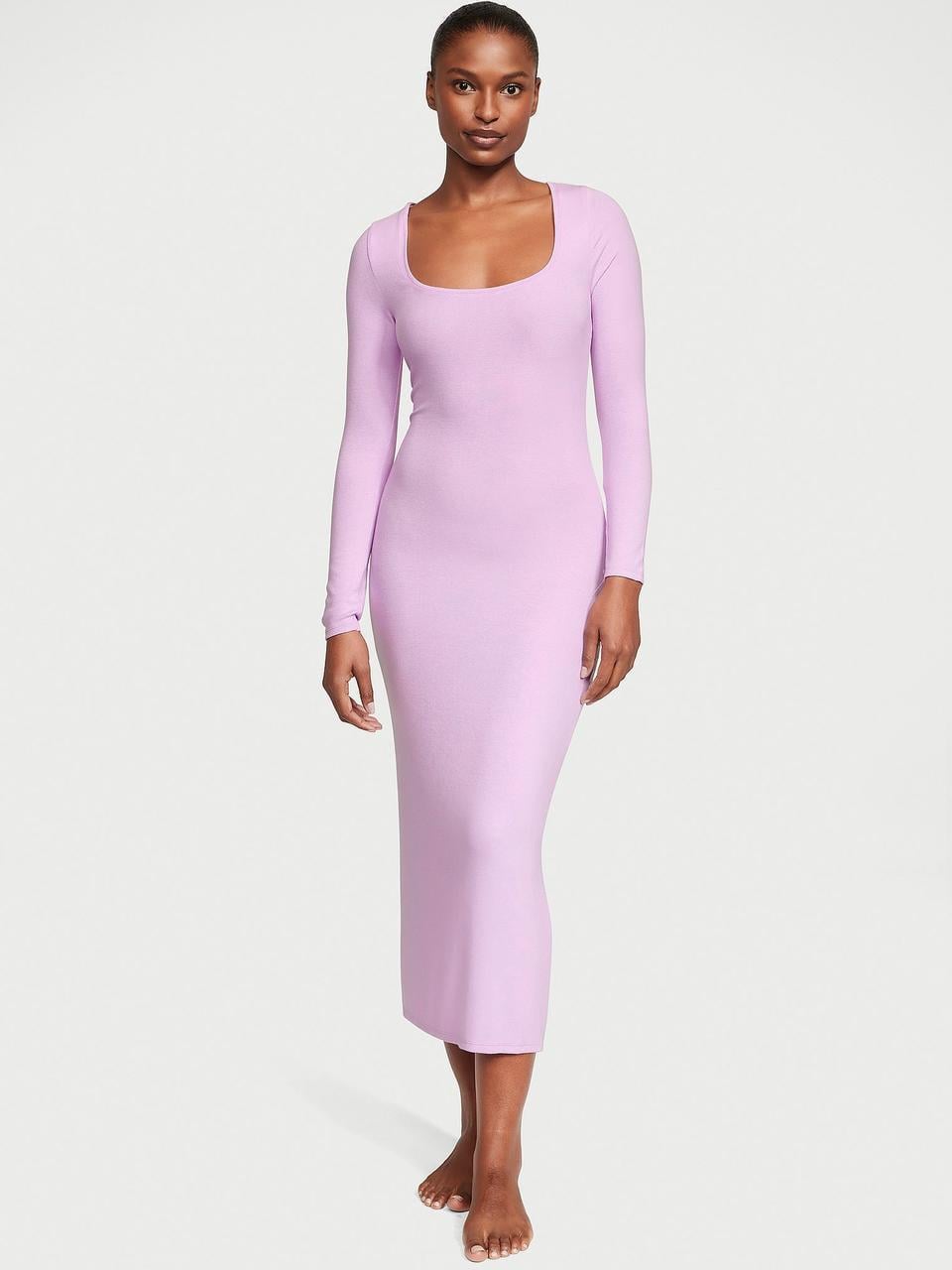 Ночная рубашка Victoria's Secret Ribbed Modal Long-Sleeve S Фиолетовый (2345588984)