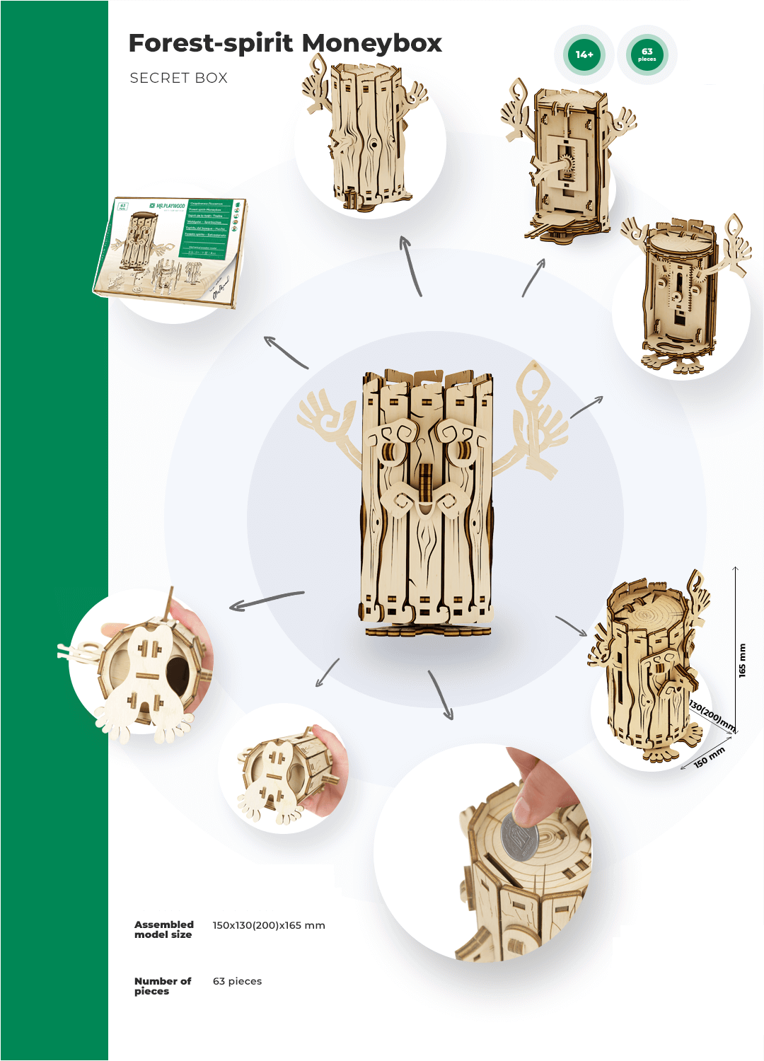 Деревянный механический 3d конструктор Mr. Playwood Копилка Лесовичок (3545) - фото 7