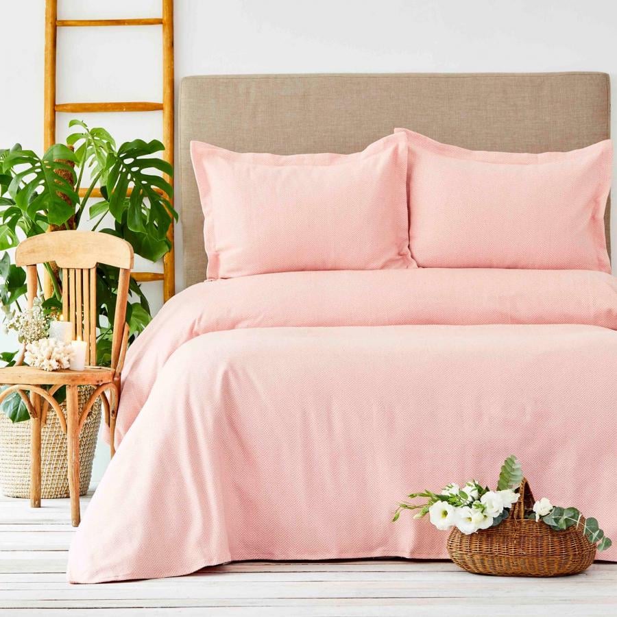 Покривало з наволочками Karaca Home Palvi yavru agzi 230х240 см євро Ніжно-рожевий (13512828)