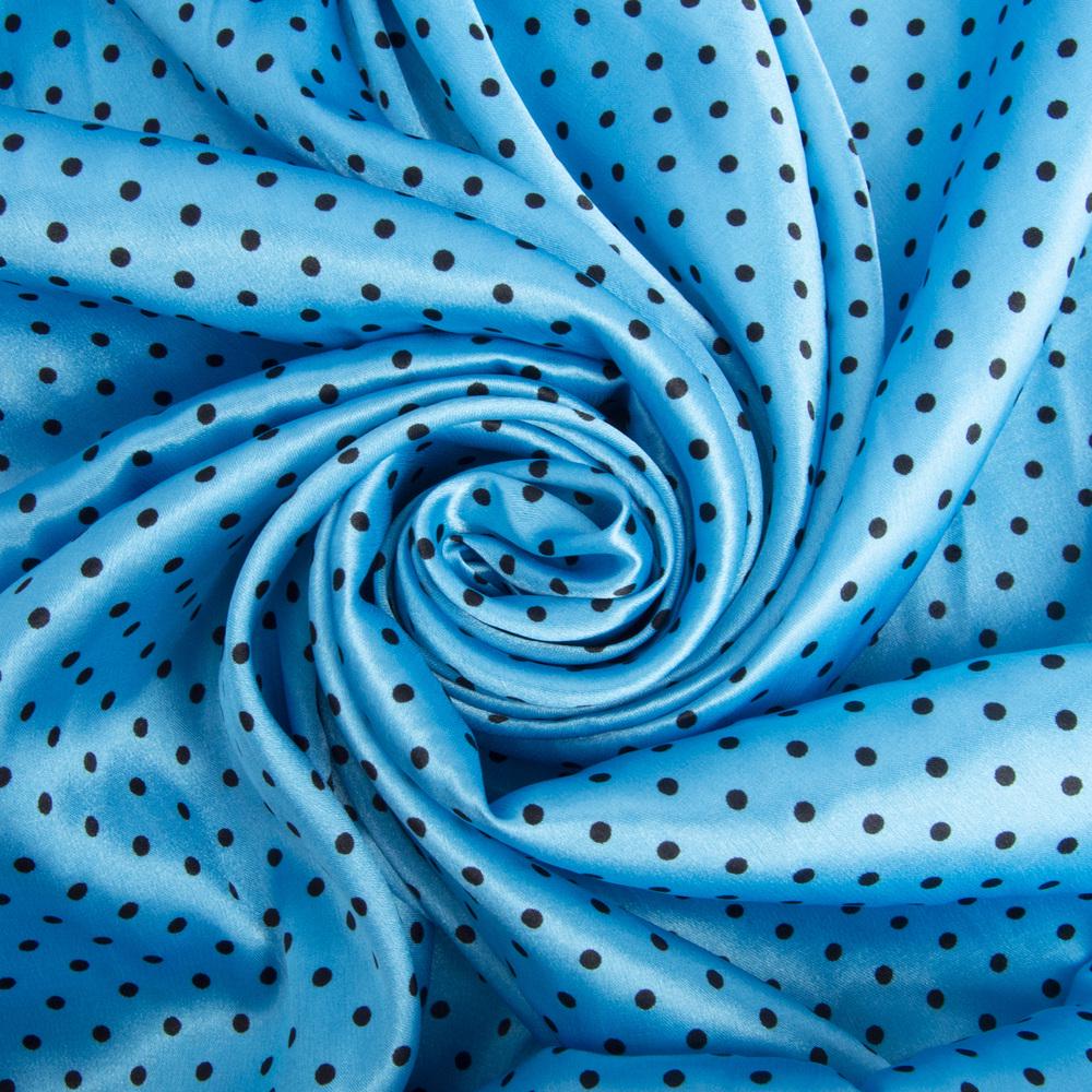 Ткань платевая атлас Горохи мелкие Темно-голубой (13427)