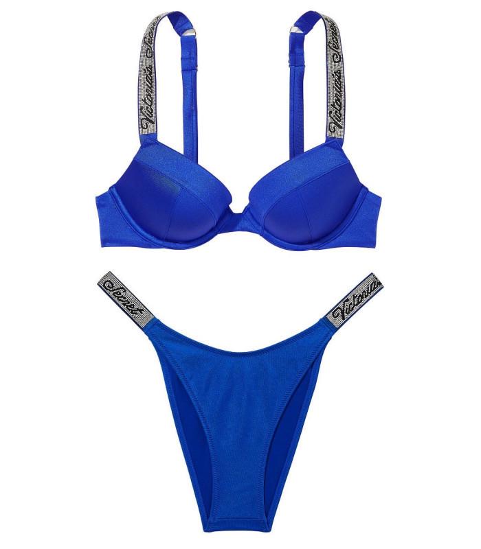 Купальник Victoria's Secret Bikini Shine Strap Sexy Tee PUSH-UP Blue OAR Logo Set зі стразами 75D/M Синій (1979197520)