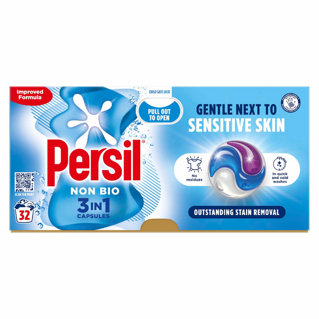 Стиральные капсулы для чувствительной кожи Persil Non Bio 3 in 1 с пятновыводителем экологичные 32 капсулы (12869)