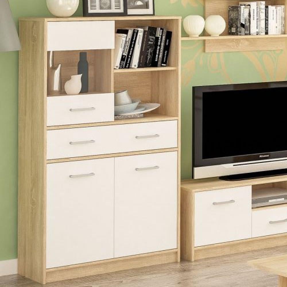 Пенал-вітрина Мебель-Сервіс 2Д1В1Ш Tips Дуб самоа/Білий (27158710) - фото 2 Пенал-вітрина Мебель-Сервіс 2Д1В1Ш Tips Дуб самоа/Білий (27158710) - фото 2