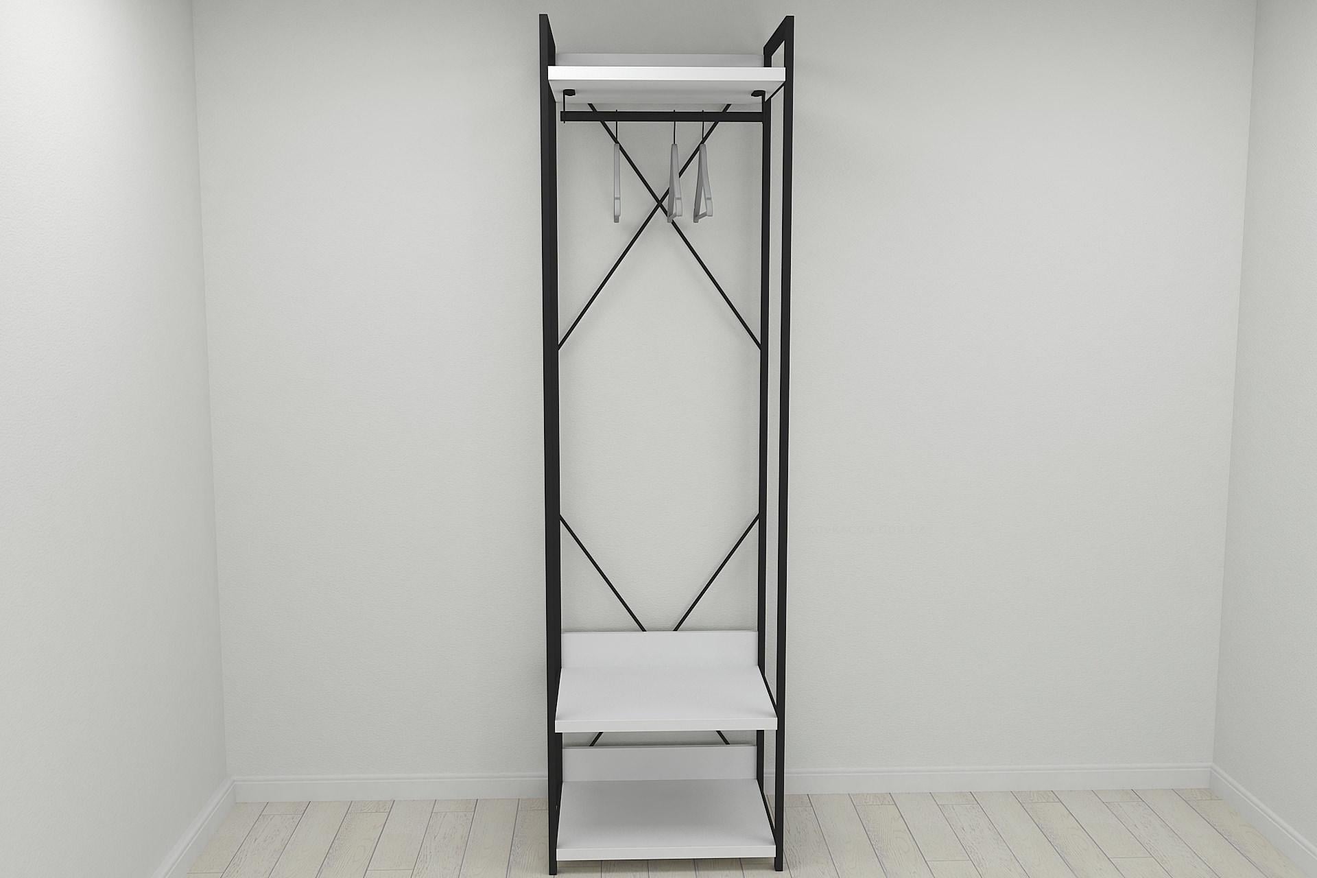 Шкаф гардероб уни секция 1 серии Конект Ferrum-decor 220x60x50 см металл Черный/ДСП Белый (SHG001)