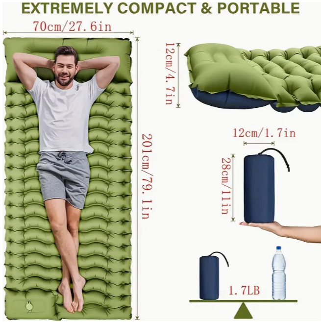 Килимок туристичний з вбудованою системою накачування та з подушкою 201x70 см (1408) - фото 6