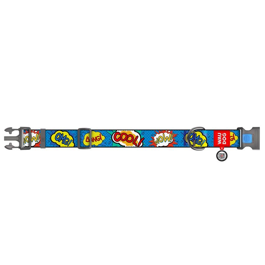 Ошейник для собак с QR-паспортом Waudog Nylon ВАУ пластиковый фастекс XXL 35 мм 46-70 см Blue (284-0087) - фото 2