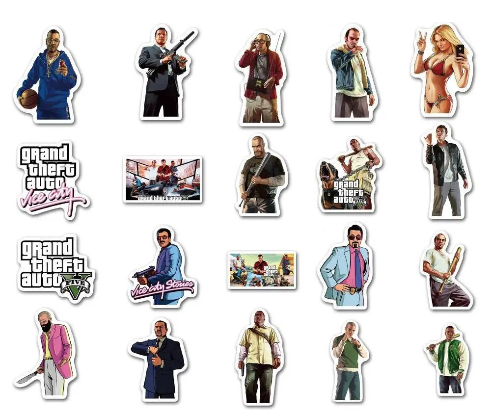 Набор наклеек GTA 5 Сан Андреас Вай Сити для гаджета/телефона 20 шт. (10040)