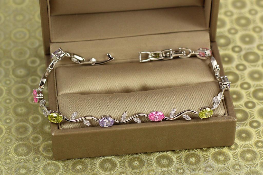 Браслет Xuping Jewelry Веточка с разноцветными камнями 17 см 4 мм Серебристый (34089679)