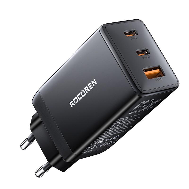 Зарядное устройство сетевое Rocoren GaN 65W 1USB/2Type-C Fast Charger Black (25397434) Зарядное устройство сетевое Rocoren GaN 65W 1USB/2Type-C Fast Charger Black (25397434)